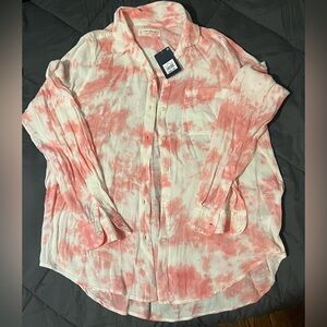Lucky brand pink tie-dyed button up shirt